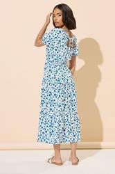 PixieGirl Petite Women's White Seashell Graphic Puff Sleeve Midi Dress | PixieGirl 3