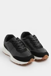 Black Faux Leather Runner Trainers In Extra Wide EEE Fit