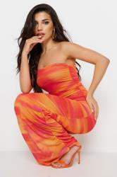 PixieGirl Petite Womens Orange Mesh Bardot Maxi Dress | PixieGirl 4