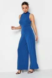 Petite Blue Halter Neck Wide Leg Jumpsuit | PixieGirl 2