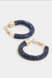 Gold Tone Navy Blue Diamante Hoop Earrings | Yours Clothing 3
