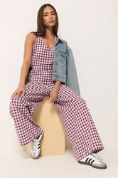 PixieGirl Petite Women's Plum Purple Gingham Wide Leg Jumpsuit | PixieGirl 1