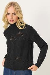PixieGirl Petite Women's Black Cable Knit High Neck Jumper | PixieGirl 1