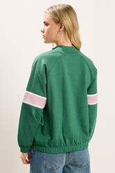 PixieGirl Petite Women's Green Stripe Quarter Zip Sweatshirt | PixieGirl 3