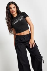 PixieGirl Petite Women's Black Athletics Slogan Crop Top | PixieGirl 2