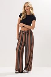PixieGirl Petite Women's Orange Crepe Striped Wide Leg Trousers | PixieGirl 1
