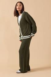 PixieGirl Petite Women's Khaki Green Cable Knit Trousers | PixieGirl 3