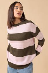 PixieGirl Petite Women's Pink & Brown Stripe Knit Jumper | PixieGirl 1