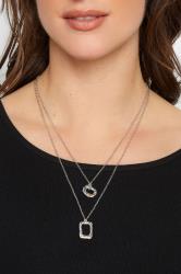 2 PACK Silver Geometric Pendant Necklace Set | Yours Clothing 1