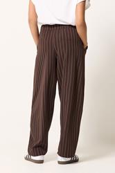 PixieGirl Petite Women's Chocolate Brown Pinstripe Barrel Leg Trousers | PixieGirl 2