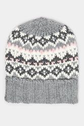 Grey Fairisle Beanie Hat | Yours Clothing 1