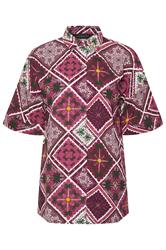 PixieGirl Petite Women's Purple Tile Print Short Sleeve Shirt | PixieGirl 6