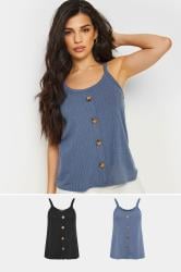 PixieGirl 2 PACK Petite Womens Black & Blue Button Down Cami Tops | PixieGirl 1