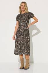 PixieGirl Petite Women's Brown Ditsy Floral Tea Dress | PixieGirl 1