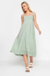 PixieGirl Green Striped Cotton Midi Slip Dress | PixieGirl 1