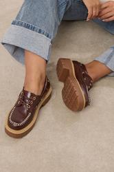 Brown Chunky Lace Up Boat Shoes In Extra Wide EEE Fit | Yours Clothing 1