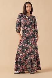 PixieGirl Petite Women's Black Spot & Floral Print Maxi Dress | PixieGirl 1