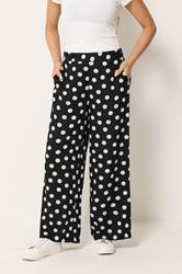 M&Co Petite Black & White Polka Dot Wide Leg Trousers | M&Co 3