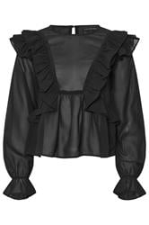 PixieGirl Petite Women's Black Frill Shoulder Chiffon Blouse | PixieGirl 7