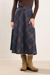 PixieGirl Petite Women's Brown & Blue Check Midaxi Skirt | PixieGirl 2