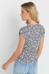 M&Co Petite Navy Blue Floral Print Wrap Top | M&Co 4