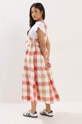 PixieGirl Petite Women's Pink Check Cotton Midi Dress | PixieGirl 4