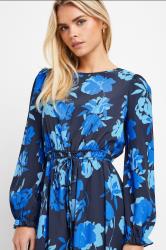 M&Co Petite Blue Floral Tie Waist Midi Smock Dress | M&Co 1
