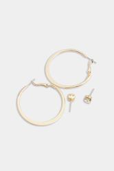 2 PACK Gold Hoop & Stud Earrings Set | Yours Clothing 3