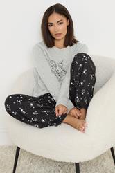 PixieGirl Petite Women's Black Star Graphic Wide Leg Pyjama Set | PixieGirl 2