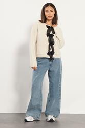 PixieGirl Petite Women's Cream Knitted Bow Front Cardigan | PixieGirl 3