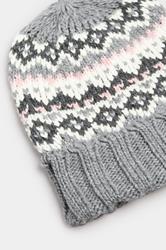 Grey Fairisle Beanie Hat | Yours Clothing 2