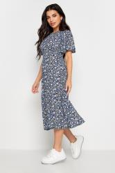 PixieGirl Petite Womens Blue & Black Ditsy Floral Print Midi Dress | PixieGirl 2