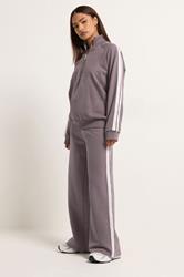 PixieGirl Petite Women's Set Purple Stripe Quarter Zip Sweatshirt & Wide Leg Joggers | PixieGirl 3