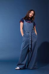 PixieGirl Petite Women's Blue Denim Wide Leg Jumpsuit | PixieGirl 1