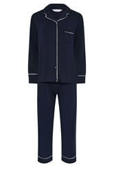 PixieGirl Petite Women's Navy Blue Piped Long Sleeve Jersey Pyjama Set | PixieGirl 5