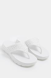 White Diamante T-Bar Sandals In Wide E Fit | Yours Clothing 1