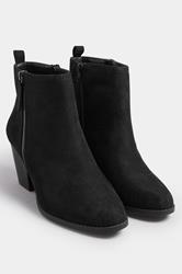 Black Faux Suede Block Heel Ankle Boots In Wide E Fit & Extra Wide EEE Fit | Yours Clothing 3