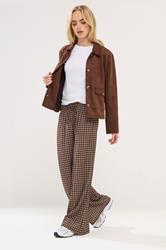 PixieGirl Petite Women's Chocolate Brown Gingham Wide Leg Trousers | PixieGirl 1