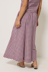 PixieGirl Petite Women's Plum Purple Gingham Cotton Shirred Maxi Skirt | PixieGirl 4