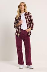 M&Co Petite Berry Red Cord Wide Leg Trousers | M&Co 1