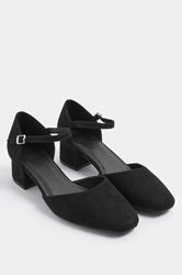 Black Square Toe Block Heels In Wide E & Extra Wide EEE Fit