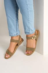 Khaki Green Buckle Detail Sandals In Wide E Fit | Yours Clothing 1