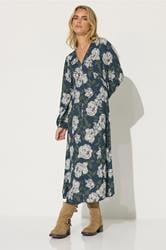 PixieGirl Petite Women's Navy Blue Floral Midi Tea Dress | PixieGirl 2