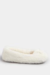 Cream Plush Bow Front Ballet Slippers | Yours Clothing 3