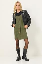 PixieGirl Petite Women's Khaki Green Button Front Sleeveless Dress | PixieGirl 2