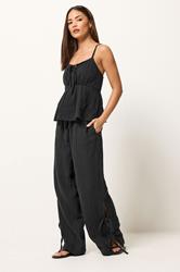 PixieGirl Petite Women's Set Black Cotton Cheesecloth Top & Trousers | PixieGirl 3