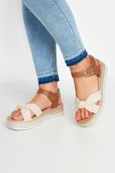 Brown Raffia Espadrille Wedge Heel Sandals In Extra Wide EEE Fit | Yours Clothing 1