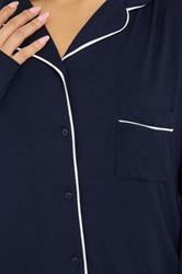 PixieGirl Petite Women's Navy Blue Piped Long Sleeve Jersey Pyjama Set | PixieGirl 4