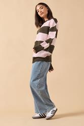 PixieGirl Petite Women's Pink & Brown Stripe Knit Jumper | PixieGirl 2