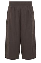 PixieGirl Petite Chocolate Brown Cotton Cheesecloth Cropped Wide Leg Trousers